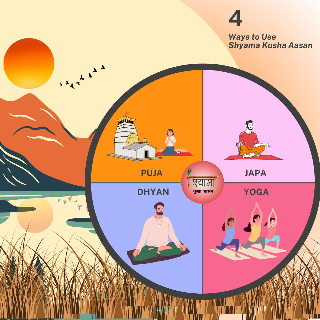 Yellow Kusha Grass & Wool Aasan for Puja, Meditaion & Japa