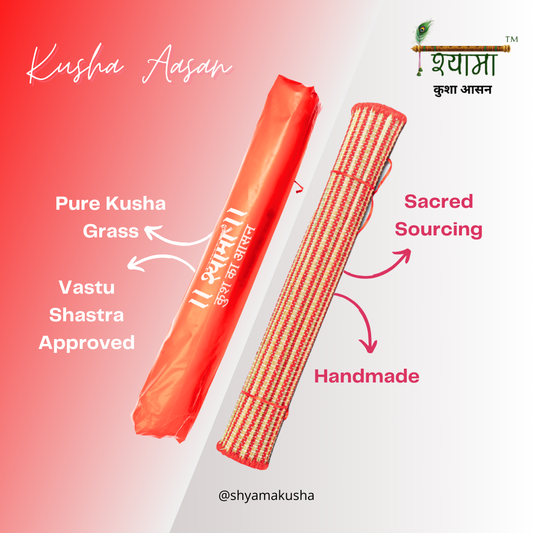 Red Kusha Grass & Wool Aasan  for Puja, Meditaion & Japa