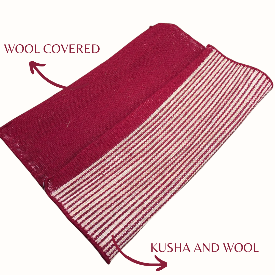 Kusha Grass & Wool Aasan (Extra Wool Covered) for Meditation, Jap & Dhyan ( Long Hours of Comfortable Sitting )