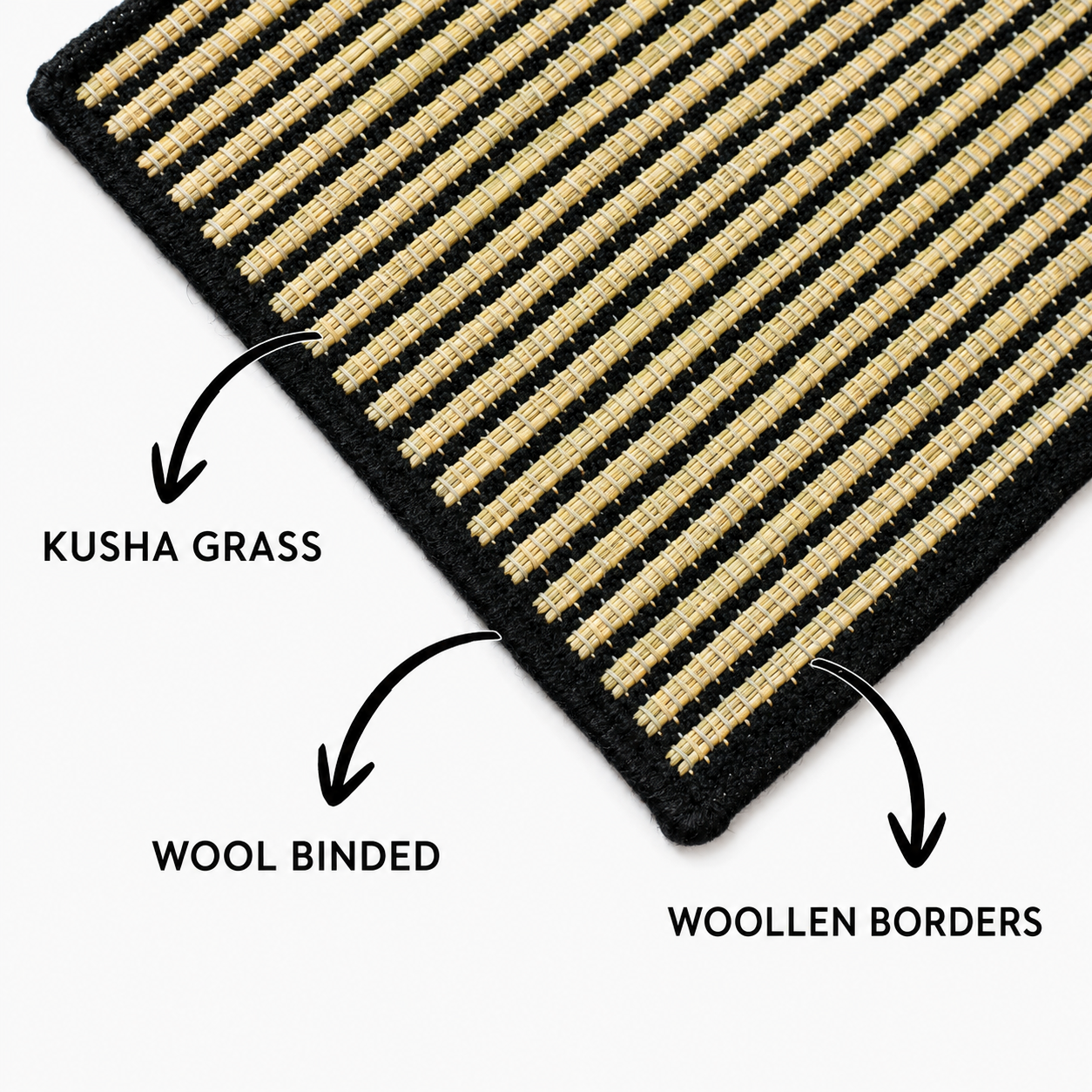 Black Kusha Grass & Wool Aasan for Puja, Meditaion & Japa