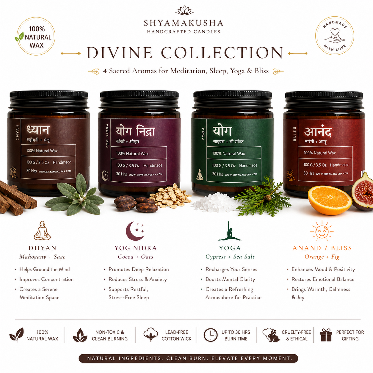ध्यान,आनंद, योग ,योग निद्रा | Aromatherapy Scented Candles Set of 4