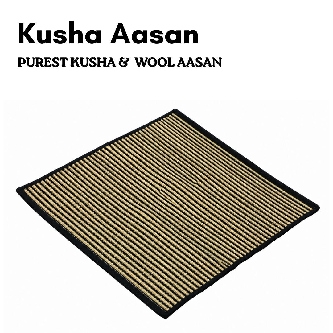 Black Kusha Grass & Wool Aasan for Puja, Meditaion & Japa