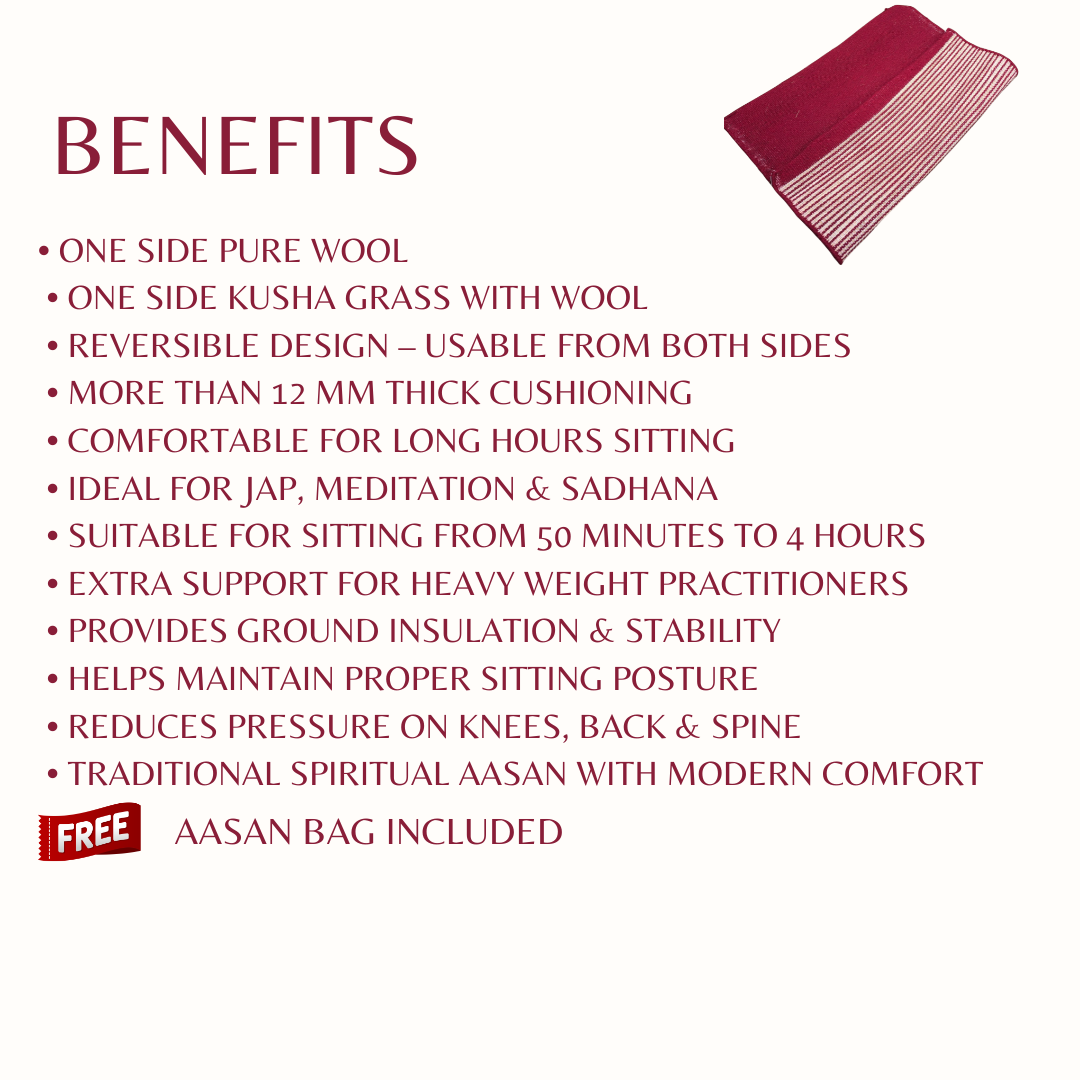 Kusha Grass & Wool Aasan (Extra Wool Covered) for Meditation, Jap & Dhyan ( Long Hours of Comfortable Sitting )